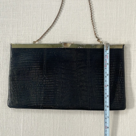 VINTAGE Etra Black Leather Crocodile Embossed Clutch - Picture 9 of 9